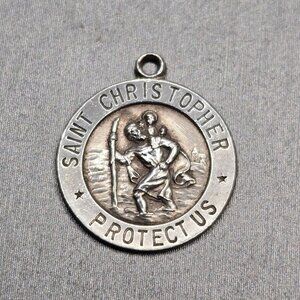VTG Sterling Silver St Christopher Medal Sterling Marked Catholic Pendant Signed